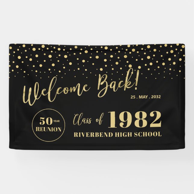 Banderoles Classe Gold & Black Confetti - Réunion Bienvenue (Horizontal)