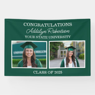 Banderoles Classe Green White 2-Photo de 2025 Graduate