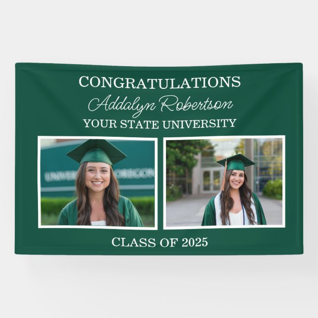Banderoles Classe Green White 2-Photo de 2025 Graduate (Horizontal)