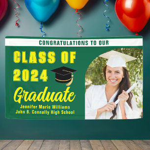 Banderoles Classe Jaune Verte de 2024 Graduation Photo Party