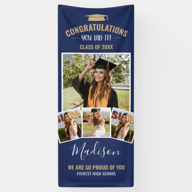 Banderoles Classe Navy Blue 4 Photo Collage Graduation (Vertical)