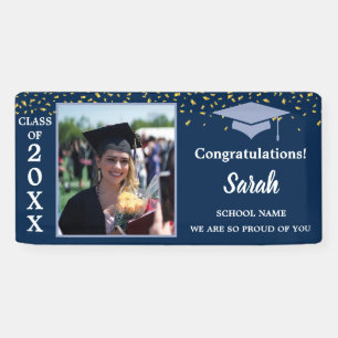 Banderoles Classe Photo De Graduation Bleu & Argent De 2025