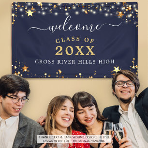 Banderoles Classe Réunion Bienvenue Marine Bleu Or Étoiles Lu