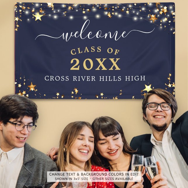 Banderoles Classe Réunion Bienvenue Marine Gold Stars Confett (Créateur téléchargé)
