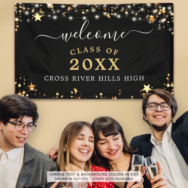 Banderoles Classe Reunion Welcome Black Gold Stars Lumières (Créateur téléchargé)