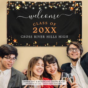 Banderoles Classe Reunion Welcome Black Orange Étoiles
