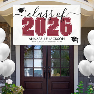 Banderoles Classe Simple De 2025 Red Graduation Party