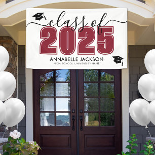 Banderoles Classe Simple De 2025 Red Graduation Party