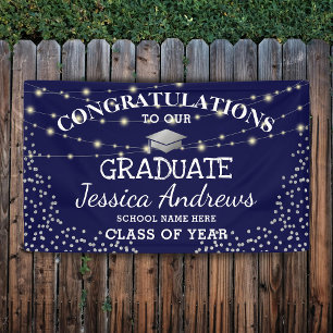 Banderoles Classe Stylish Navy & Sliver de 2025 Graduation