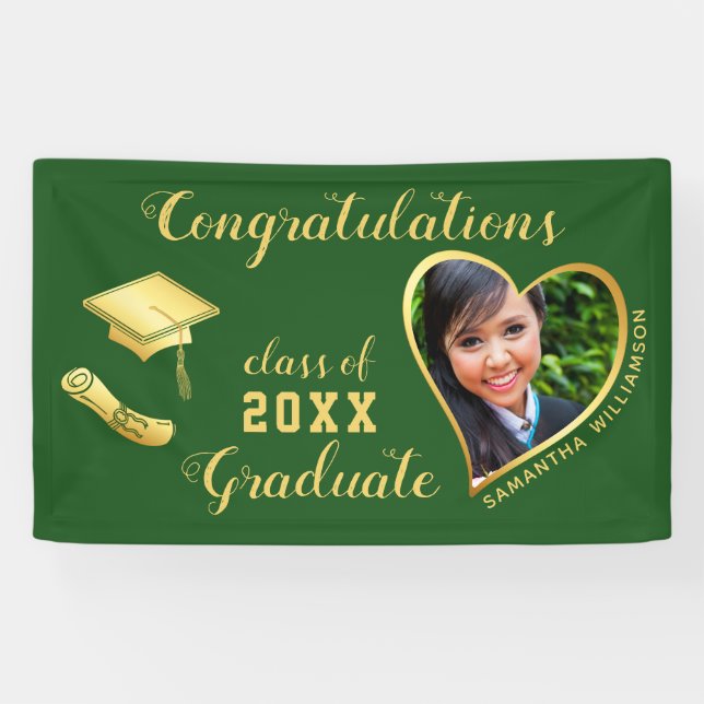 Banderoles Classe verte et or de 2025 Graduation Photo (Horizontal)