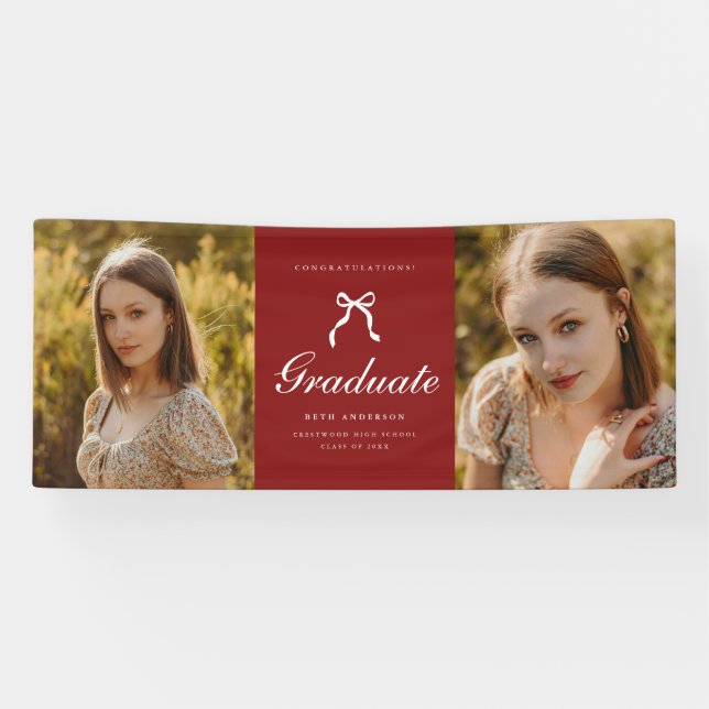 Banderoles Classic 2-Photo Script Coquette Graduation Party (Horizontal)