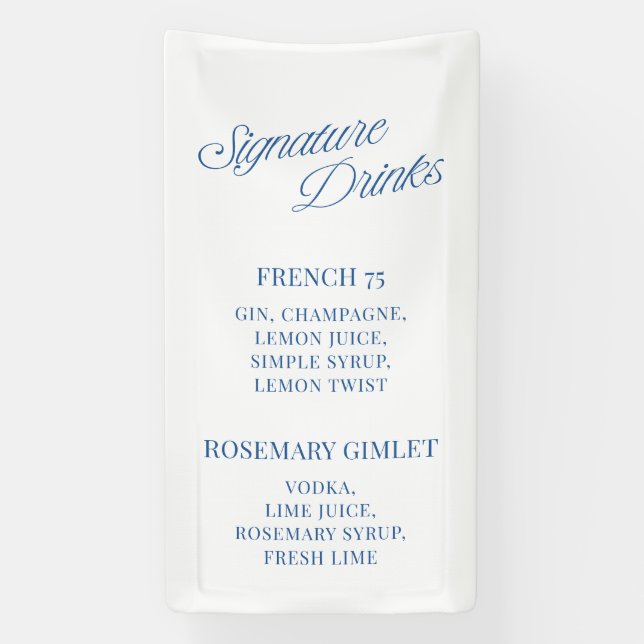 Banderoles Classic Blue Script Wedding Signature Drinks (Verticale)