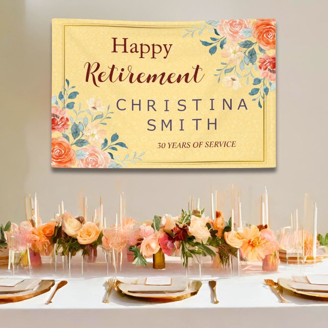 Banderoles Classic Elegant Floral Aquarelle Parti de retraite (Classic Elegant Floral Watercolor Retirement Party Banner)