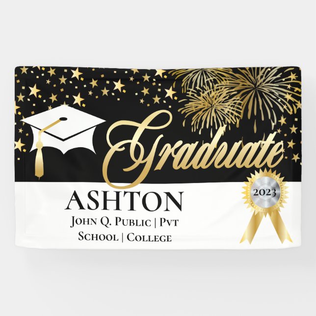 Banderoles Classique | Élégant feu d'artifice | Stars Graduat (Horizontal)