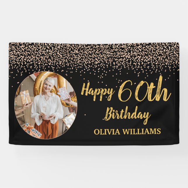 Banderoles Classy Elegant 60e Anniversaire Black Gold Parties (Horizontal)