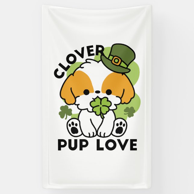 Banderoles Clover Pup Love - St. Patrick's Day Chien Design (Vertical)