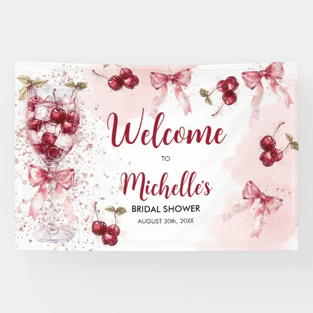 Banderoles Cocktail avec noeud papillon Cerise sur le dessus  (Horizontal)