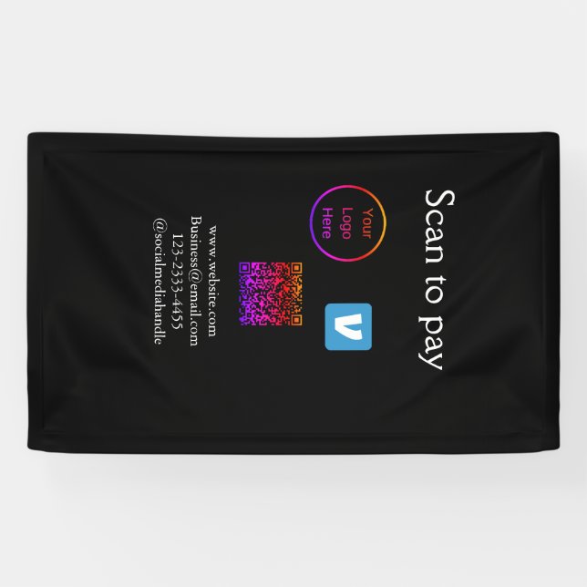 Banderoles Code Q R venmo scan pour payer ajouter logo médias (Horizontal)