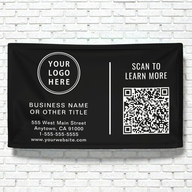 Banderoles Code QR de logo commercial promotionnel noir (QR Code Corporate Logo Black Banner)