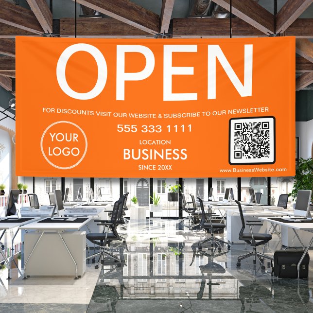 Banderoles Code QR du logo d'entreprise orange moderne ouvert (Créateur téléchargé)