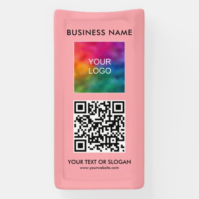 Banderoles Code QR extérieur vertical logo commercial rose vi (Verticale)