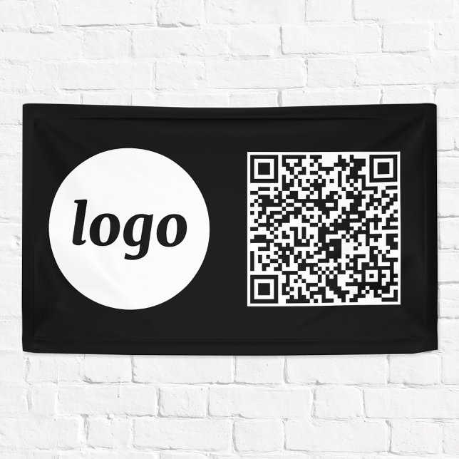 Banderoles Code QR simple logo et texte Entreprise Noir (Logo  with QR code business promotional banner)