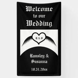 Banderoles Coeur ailé gothique Mariage Personnalisé Monogramm