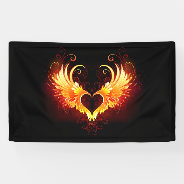 Banderoles Coeur de feu ange avec ailes (Horizontal)