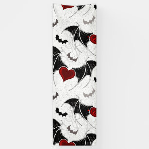 Banderoles Coeur d'Halloween avec ailes de chauve-souris noir
