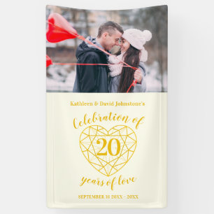 Banderoles coeur du 20e anniversaire photo personnalisée or