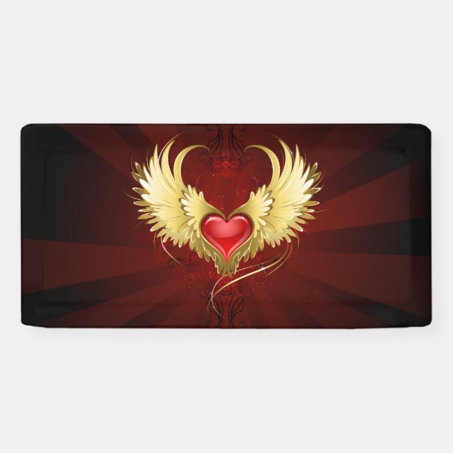 Banderoles Coeur rouge avec ailes d'or (Horizontal)
