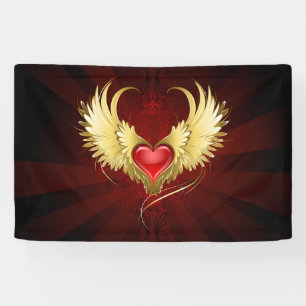 Banderoles Coeur rouge avec ailes d'or