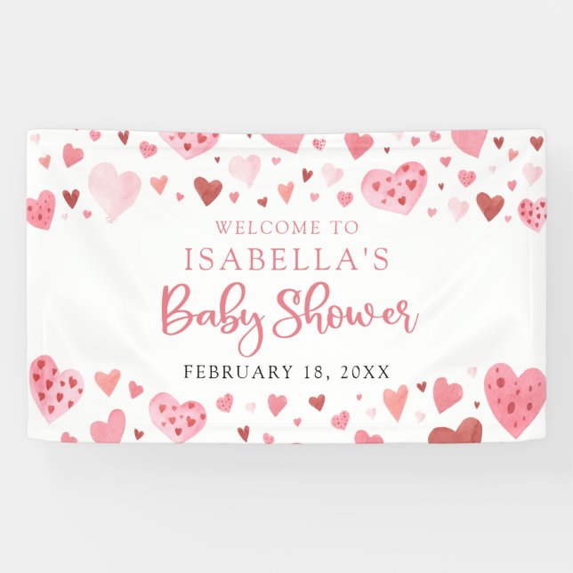 Banderoles Coeurs rouges roses Valentine Baby shower amoureux (Horizontal)