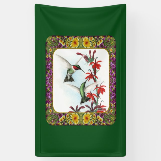 Banderoles Colibris et Fleurs #5 (Vertical)