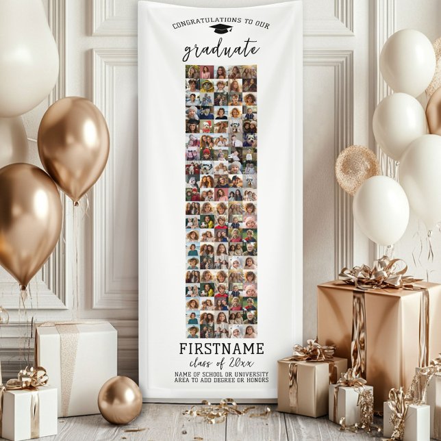 Banderoles Collage de 100 photos de remise de diplômes minima (Custom Graduation Banner - Great for a backdrop or Grad Party Decoration)