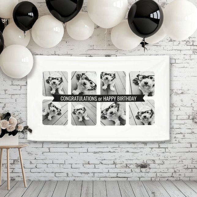 Banderoles Collage de 8 photos - Ruban de texte personnalisé  (Custom Birthday Banner)
