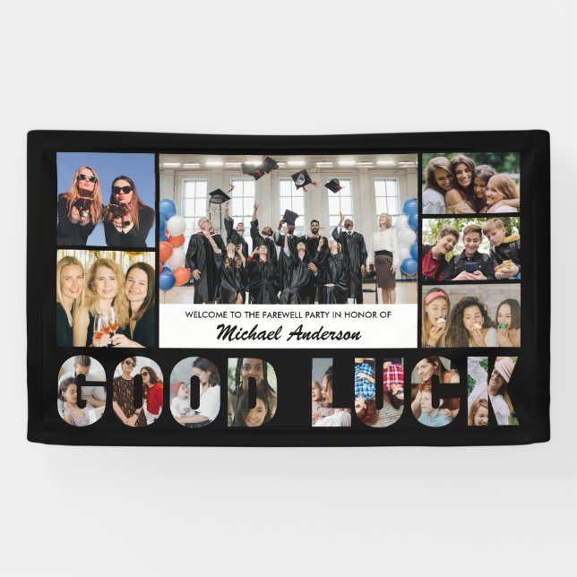 Banderoles Collage de photos Bonne Chance Fête de départ d'un (Horizontal)