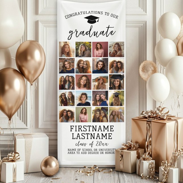 Banderoles Collage de photos de remise de diplômes moderne mi (Custom Graduation Photo Banner - Great backdrop and Graduation Party Decoration)