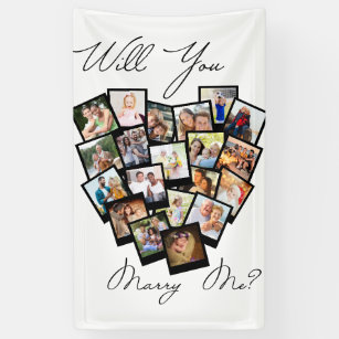 Banderoles Collage de photos du coeur Me marierez-vous noir b