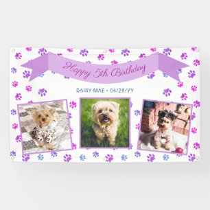 Banderoles Collage de photos empreintes de pattes rose violet