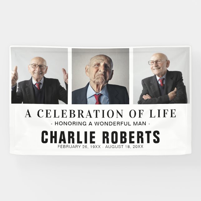 Banderoles Collage de photos funéraires modernes | Célébratio (Horizontal)