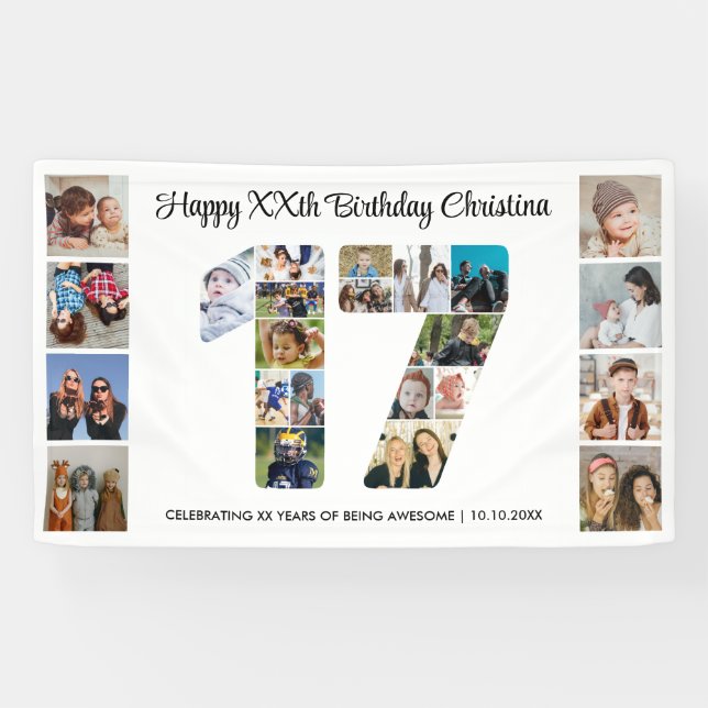 Banderoles Collage de photos numéro 17 pour fête d'anniversai (Horizontal)