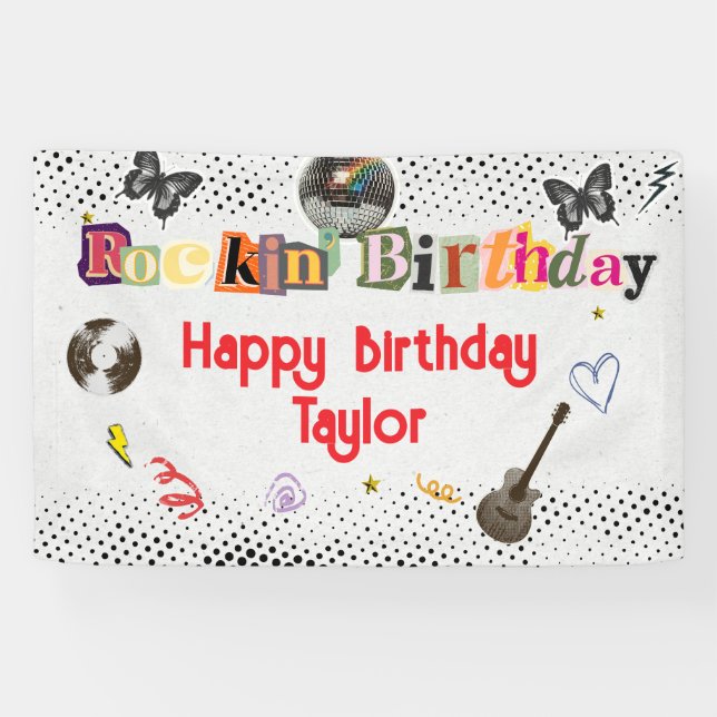 Banderoles Collage Découpe Anniversaire Rockstar (Horizontal)