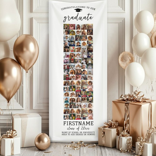 Banderoles Collage photo 85 Remise de diplômes Moderne Minima (Custom Graduation Banner - Great for a backdrop or Grad Party Decoration)