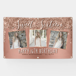 Banderoles Collage photo avec paillettes Rose Gold Drip pour 