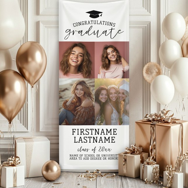 Banderoles Collage photo de 4 photos de remise de diplômes Mo (Custom Graduation Photo Banner - Great backdrop and Graduation Party Decoration)