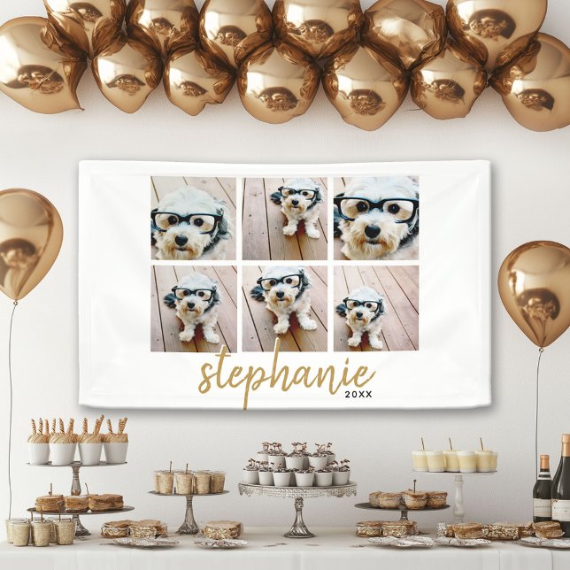 Banderoles Collage photo de 6 Carrés - police manuscrite pour (Custom Party Banner)