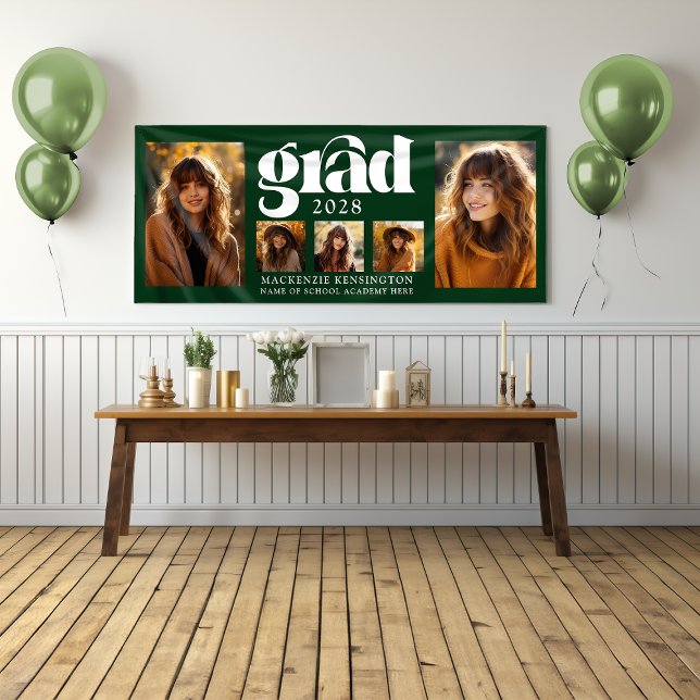 Banderoles Collage photo de la Graduation verte de la forêt m (Modern Forest Green Graduation Photo Collage Banner)
