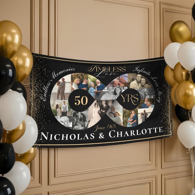 Banderoles Collage photo du 50e anniversaire du Mariage Infin (50th Wedding Anniversary Infinity Photo Collage Banner)