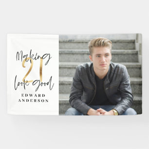 Banderoles Collage photo moderne de 21 ans en noir et or